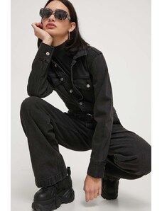 Abercrombie & Fitch salopeta jeans culoarea negru