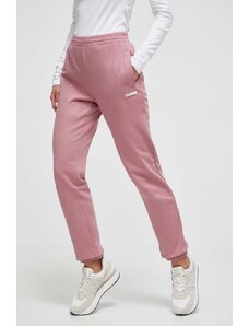 Hummel pantaloni de trening din bumbac culoarea roz, neted