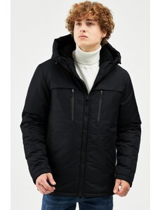 River Club Men's Black Fiber Lined Water and Windproof Hooded Winter Coat &; Coat &; Parka