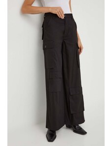 G-Star Raw pantaloni de bumbac culoarea negru, drept, high waist