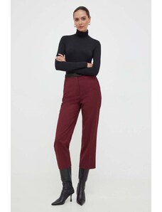BOSS pantaloni de lana culoarea bordo, drept, high waist