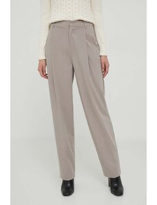 Sisley pantaloni din lana culoarea bej, drept, high waist