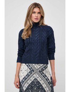 Guess pulover din amestec de lana femei, culoarea albastru marin, cu turtleneck