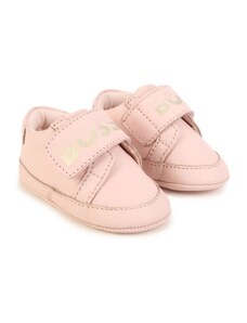 BOSS Kidswear logo-lettering leather slippers - Pink