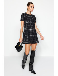 Trendyol Black Straight Cut Mini Woven Tweed Woven Dress