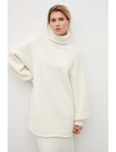 Gestuz pulover de lana femei, culoarea bej, călduros, cu guler
