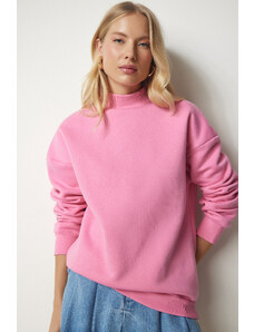 Happiness İstanbul Women's Light Pink High Neck Basic Raised Sweatshirt