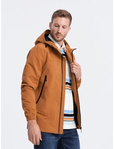 Ombre Clothing Men's transitional hooded jacket - camel V5 OM-JANP-22FW-005
