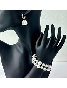 Set accesorii Precious Pearls cu cercei și brățară din perle artizanale, in cutie cadou, Alb