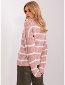 Fashionhunters Pink and white striped oversize sweater with wool