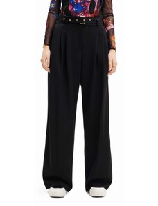 Desigual pantaloni 23WWPW24 WOMAN WOVEN LONG TROUSERS femei, culoarea negru, lat, medium waist