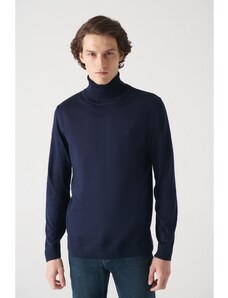 Avva Men's Navy Blue Full Turtleneck Wool Blended Regular Fit Knitwear Sweater