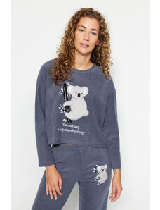 Trendyol Gray Fleece Koala Pattern Tshirt-Pants and Knitted Pajamas Set