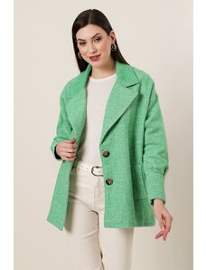By Saygı Jachetă ștampilată căptușită oversize cu buzunare cu mâneci cu manșetă, verde