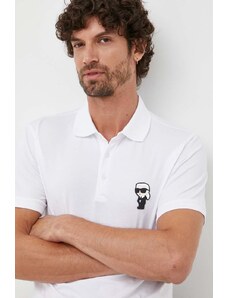 Karl Lagerfeld tricou polo bărbați, culoarea alb, cu imprimeu 500221.745022