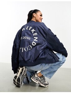 ASOS WEEKEND COLLECTIVE ASOS DESIGN Weekend Collective oversized bomber jacket with back logo in navy