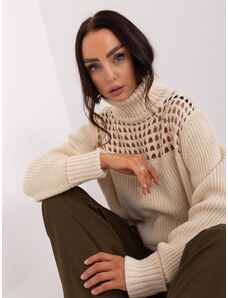 Fashionhunters Women's cream knitted turtleneck