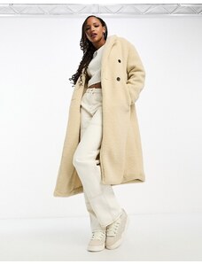 JJXX Emmy longline teddy coat in cream-White