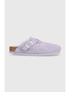 Birkenstock papuci din piele Boston femei, culoarea violet, 1023302