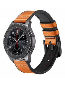 RYB Curea din piele maro si silicon 22mm pentru Huawei Watch sau Samsung Watch