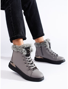 Shelvt grey insulated knotted ankle boots