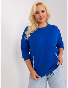 Fashionhunters Plus size cobalt blue blouse with drawstrings