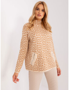 Fashionhunters Camel and beige patterned turtleneck sweater