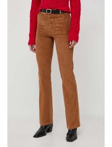Twinset pantaloni de catifea cord culoarea maro, mulata, high waist