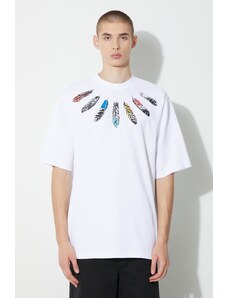Marcelo Burlon tricou din bumbac Collar Feathers bărbați, culoarea alb, cu imprimeu