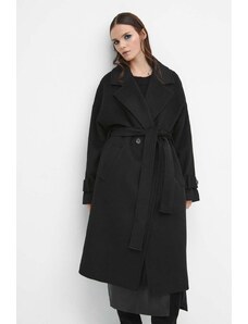 Medicine palton de lana culoarea negru, de tranzitie, oversize