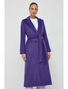Twinset palton din lana culoarea violet, de tranzitie