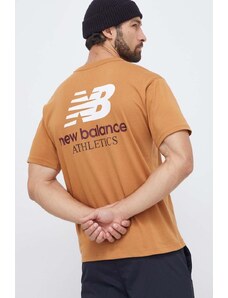 New Balance tricou din bumbac barbati, culoarea maro, cu imprimeu