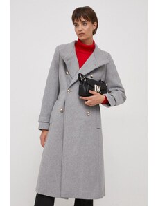 Dkny palton de lana culoarea gri, de tranzitie, cu doua randuri de nasturi