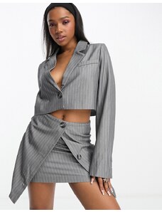 The Frolic pinstripe cropped tailored blazer co-ord in grey