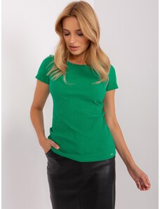 Fashionhunters Green basic ribbed blouse with short sleeves