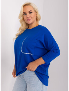 Fashionhunters Cobalt blue plus size blouse with round neckline
