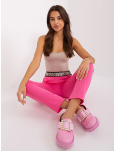 Fashionhunters Pink fabric trousers with elastic waistband