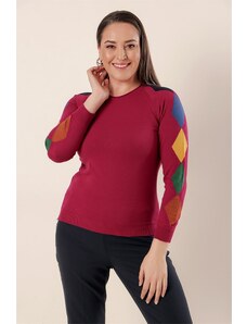 By Saygı Prin mâneci saygı model aranjament față spate scurt lung plus dimensiune pulover acrilic fucsia.