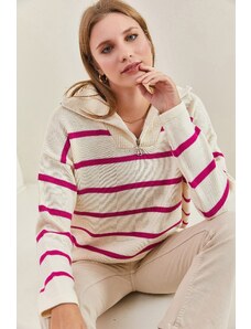 Bianco Lucci femei helancă cu fermoar dungi tricotaje pulover