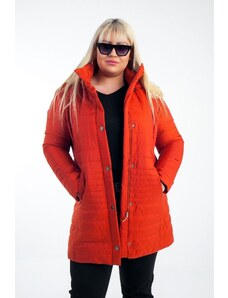 By Saygı Orange Plus Size Puffy Coat Orange cu o căptușeală portabilă cu glugă.