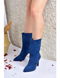 Fox Shoes Women's Navy Blue Suede Thin Heeled Boots