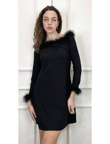Fashion App Rochie Scurta Cu Pene Karla, Negru