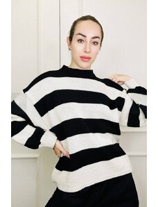 Fashion App Pulover Dama Tricotat Cu Dungi Alb/Negru