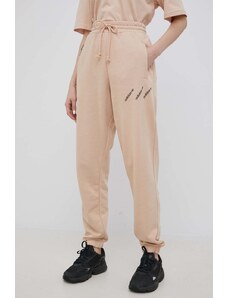 adidas Originals pantaloni HM4871 femei, culoarea bej, cu imprimeu