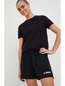 Adidas TERREX pantaloni scurti sport femei, culoarea negru, neted, medium waist
