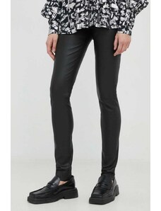 Bruuns Bazaar pantaloni de piele Christa femei, culoarea negru