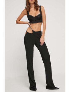 GCDS pantaloni femei, culoarea negru, drept, high waist