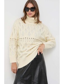 Silvian Heach pulover din amestec de lana femei, culoarea bej, călduros, cu guler
