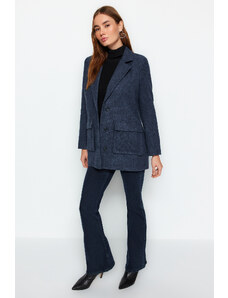 Trendyol bleumarin oversize wide-cut herringbone model timbru haină