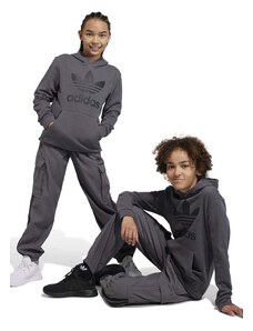 adidas Originals bluza copii TREFOIL culoarea gri, cu glugă, cu imprimeu